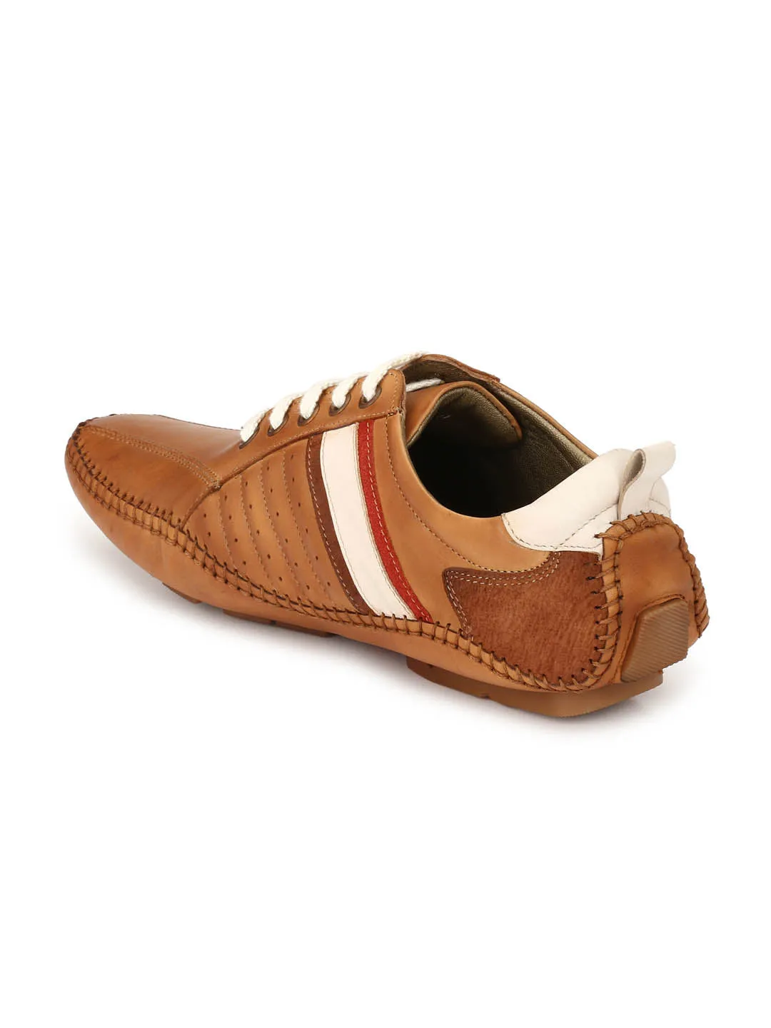 Hitz Men's Tan Leather Boat Shoes with Laces