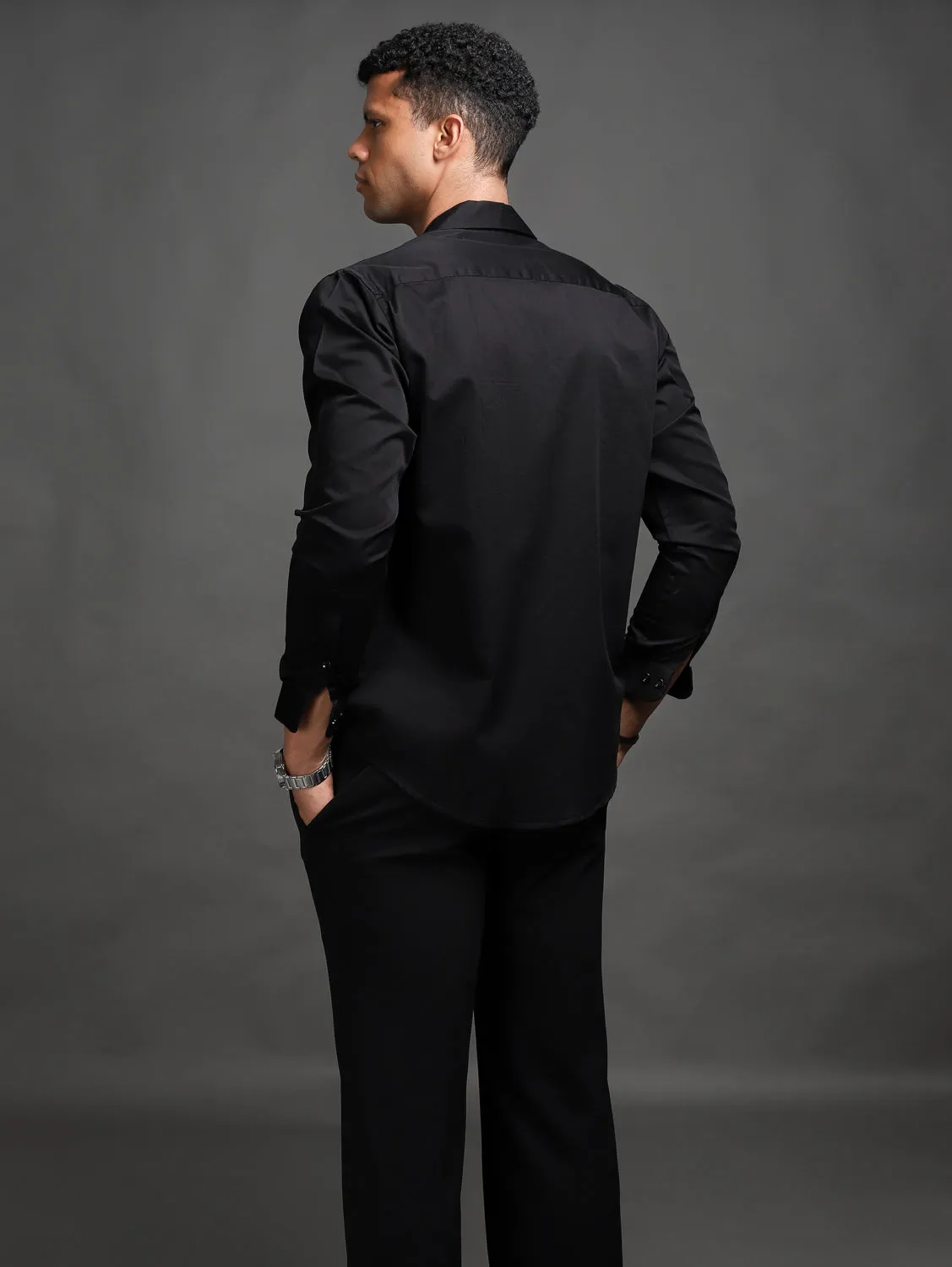 Jet Black Front Pockets Shirt