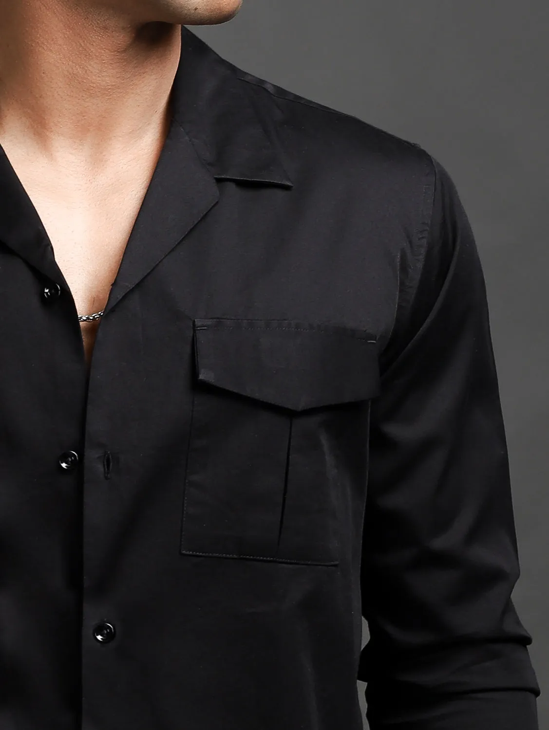 Jet Black Front Pockets Shirt