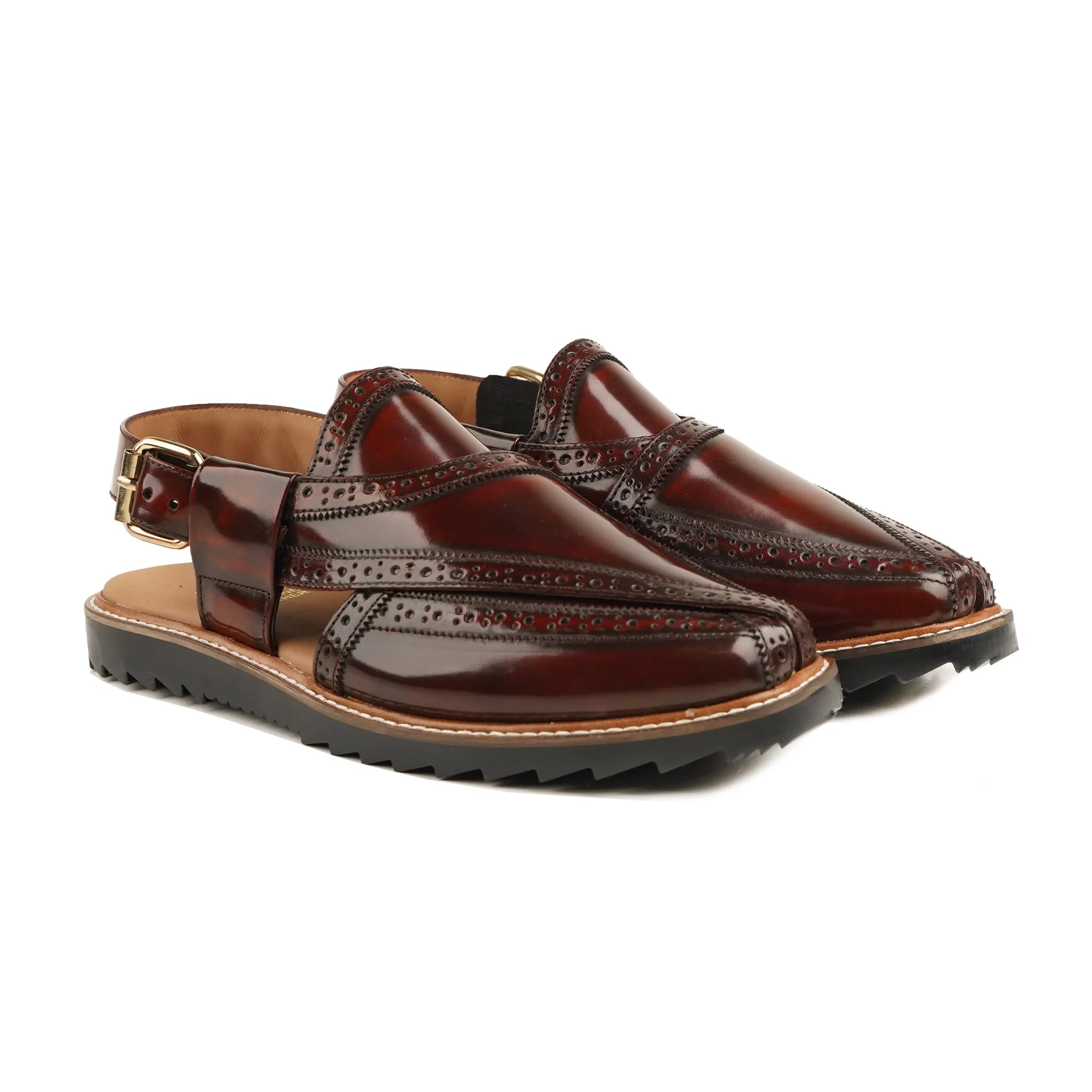 Katana - Men's Oxblood Box Leather High Shine Sandal