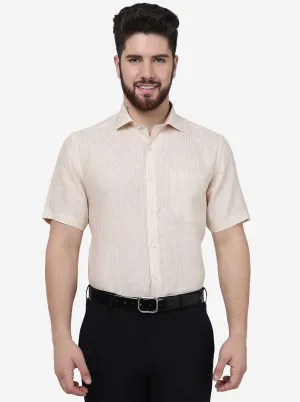 Khaki Striped Regular Fit Formal Shirt | JadeBlue