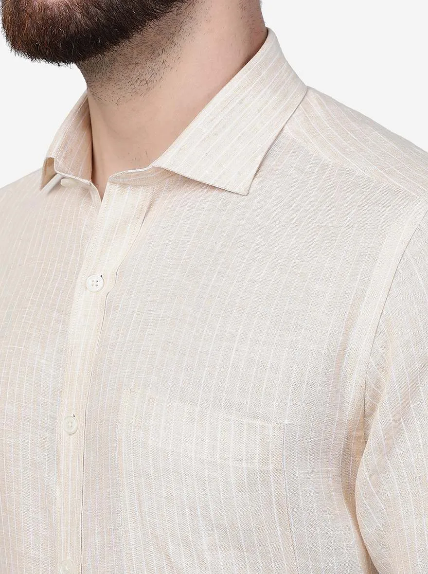 Khaki Striped Regular Fit Formal Shirt | JadeBlue