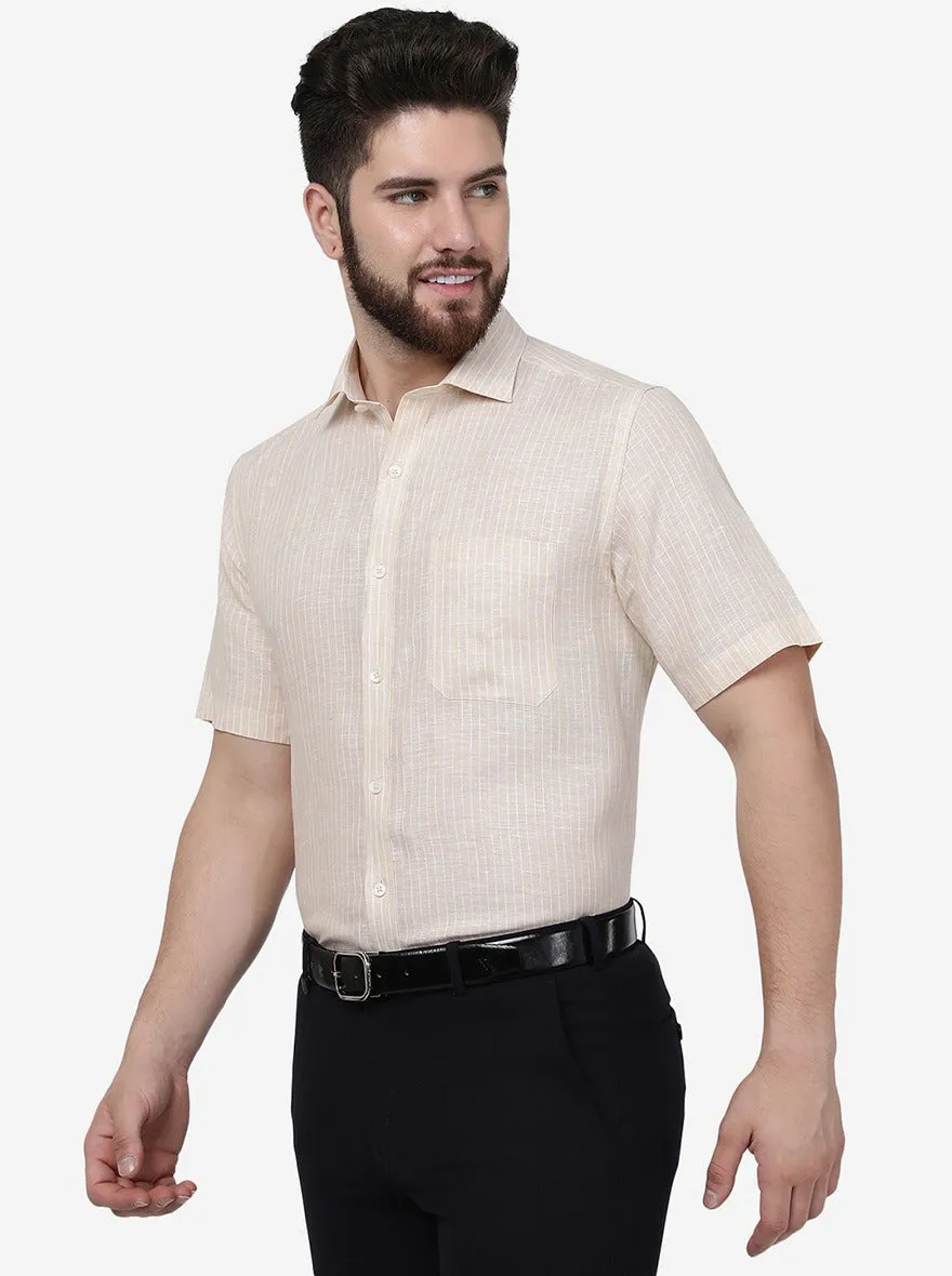 Khaki Striped Regular Fit Formal Shirt | JadeBlue