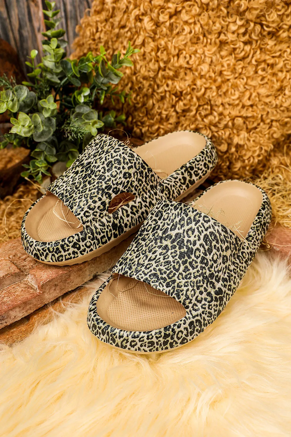 Leopard Print Casual Soft Rubber Slides Shoes