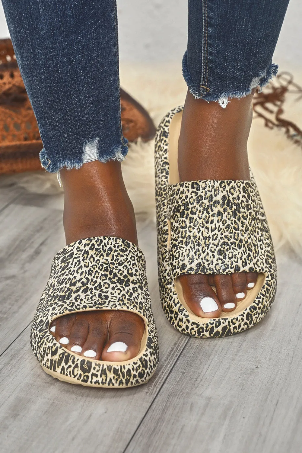 Leopard Print Casual Soft Rubber Slides Shoes