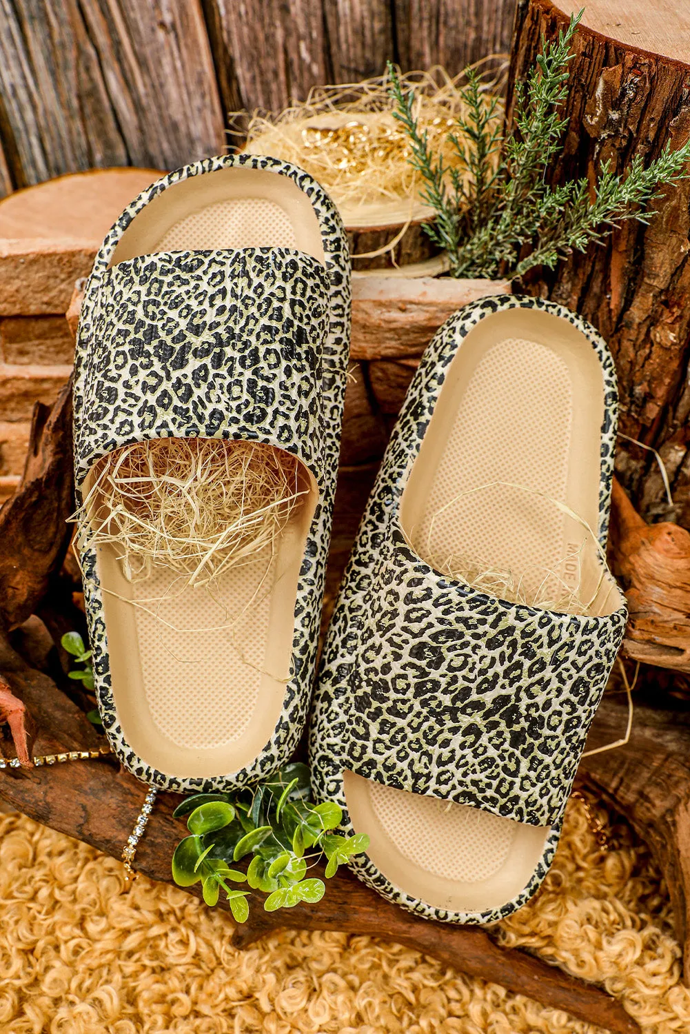 Leopard Print Casual Soft Rubber Slides Shoes