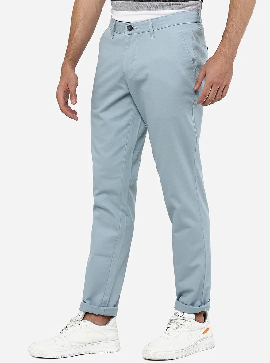 Light Blue Solid Neo Fit Casual Trouser | Greenfibre