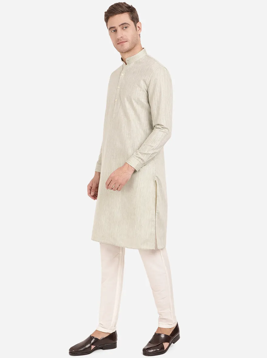 Light Grey Self Textured Regular Fit Modi Kurta | JadeBlue