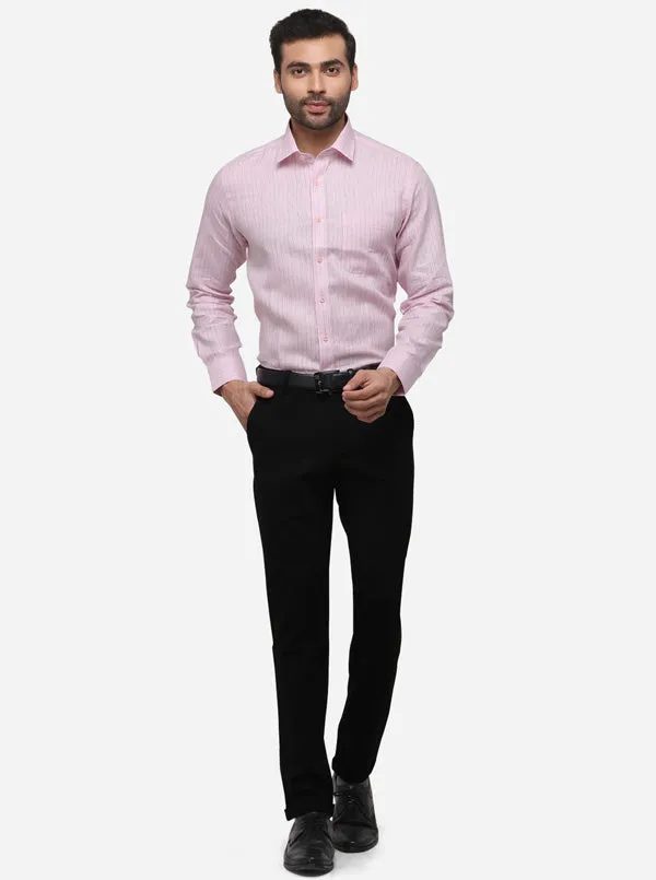 Light Pink Striped Regular Fit Formal Shirt | JadeBlue