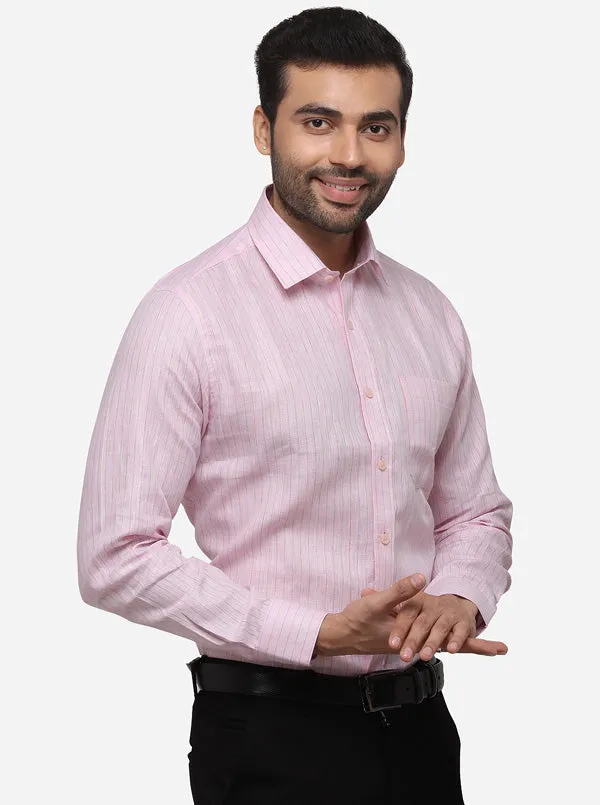 Light Pink Striped Regular Fit Formal Shirt | JadeBlue