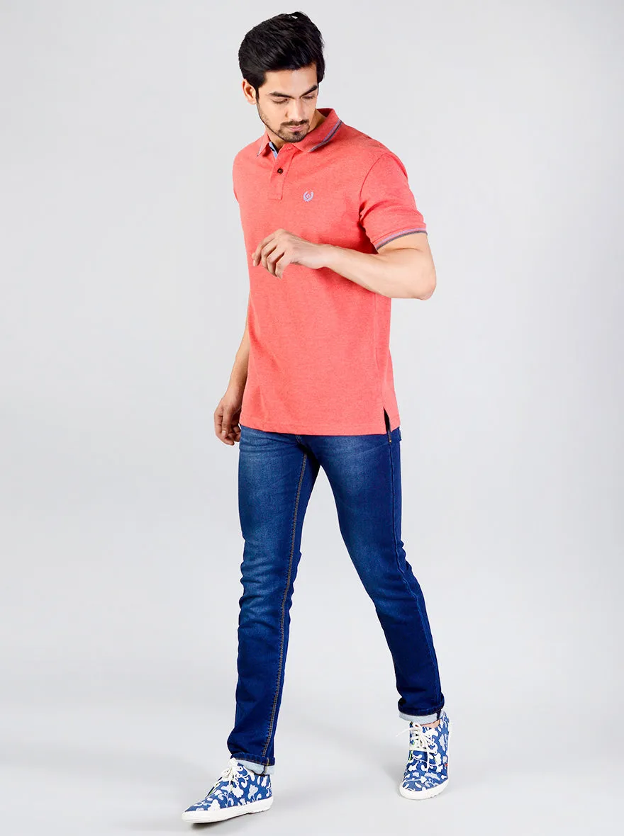 Light Red Solid Slim Fit Polo T-shirt | Greenfibre