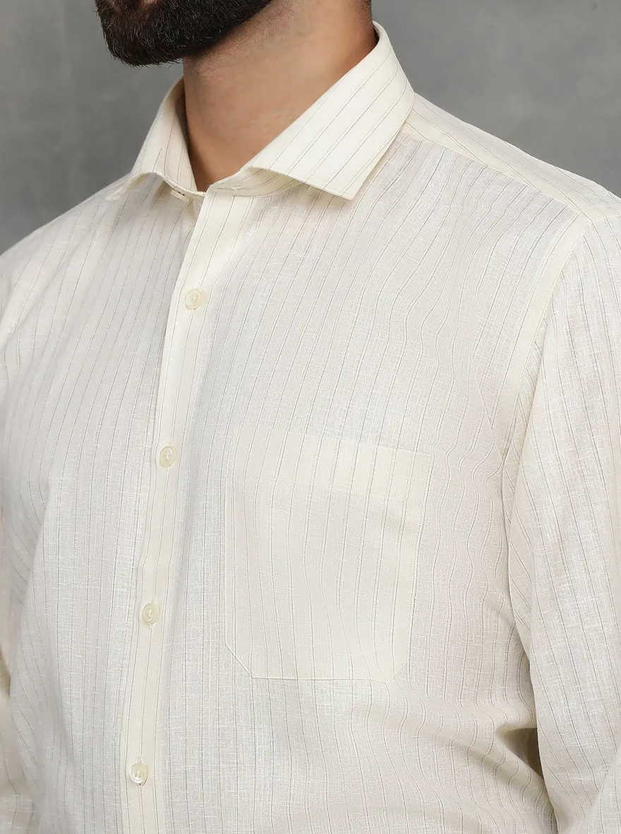 Light Yellow Striped Regular Fit Formal Shirt | GreenFibre