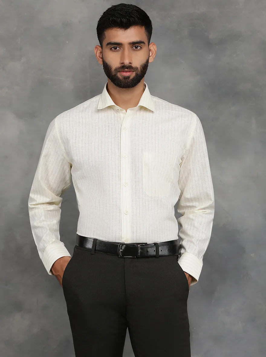 Light Yellow Striped Regular Fit Formal Shirt | GreenFibre