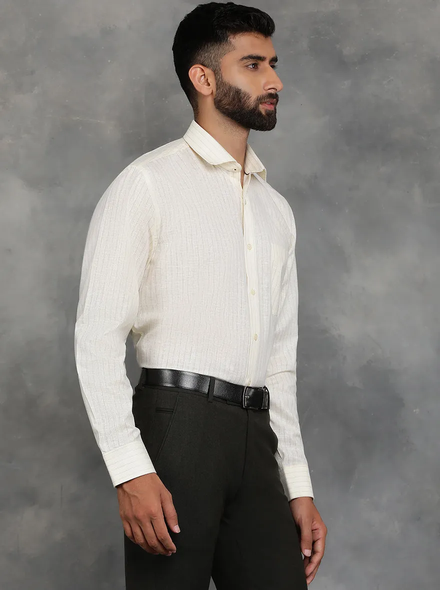 Light Yellow Striped Regular Fit Formal Shirt | GreenFibre