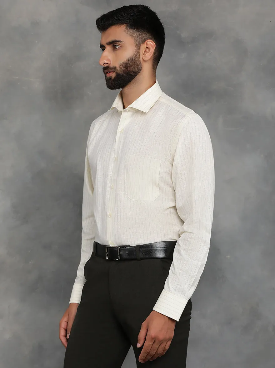 Light Yellow Striped Regular Fit Formal Shirt | GreenFibre