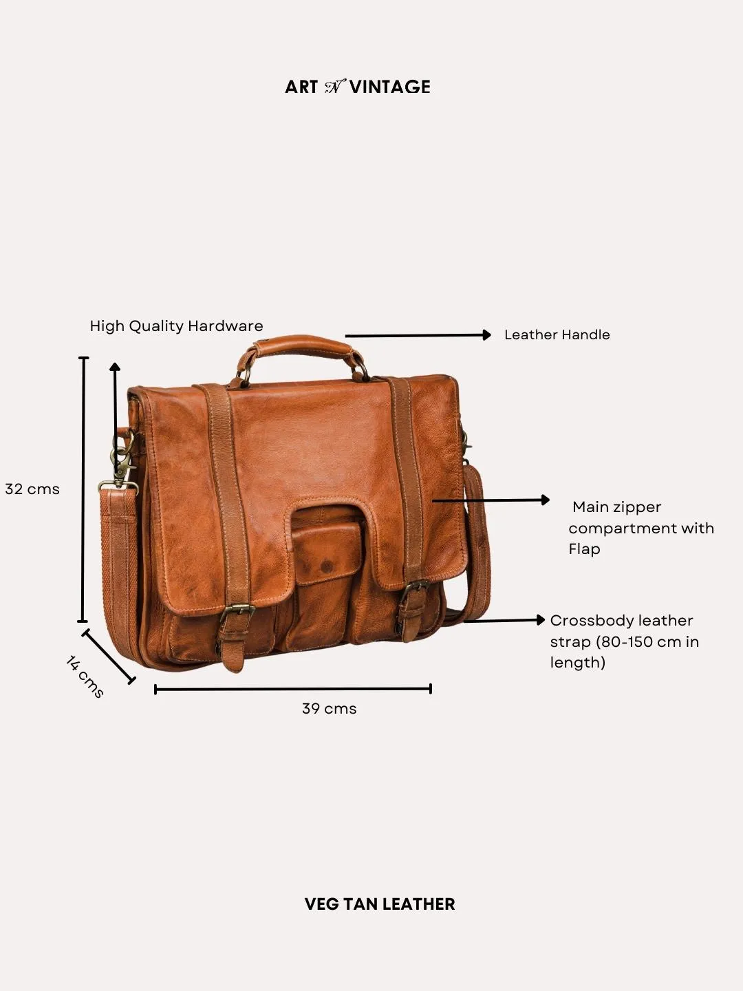 Lucas: Portfolio Office Bag In Washed Veg Tan Leather