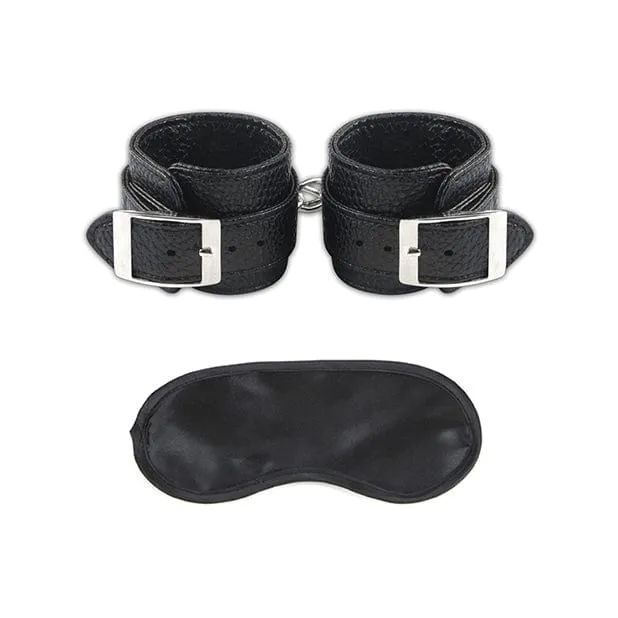 Lux Fetish - Unisex Leatherette Cuffs with Lock and Chain BDSM (Black)