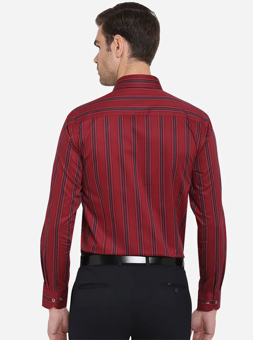 Maroon Striped Slim Fit Formal Shirt | Metal