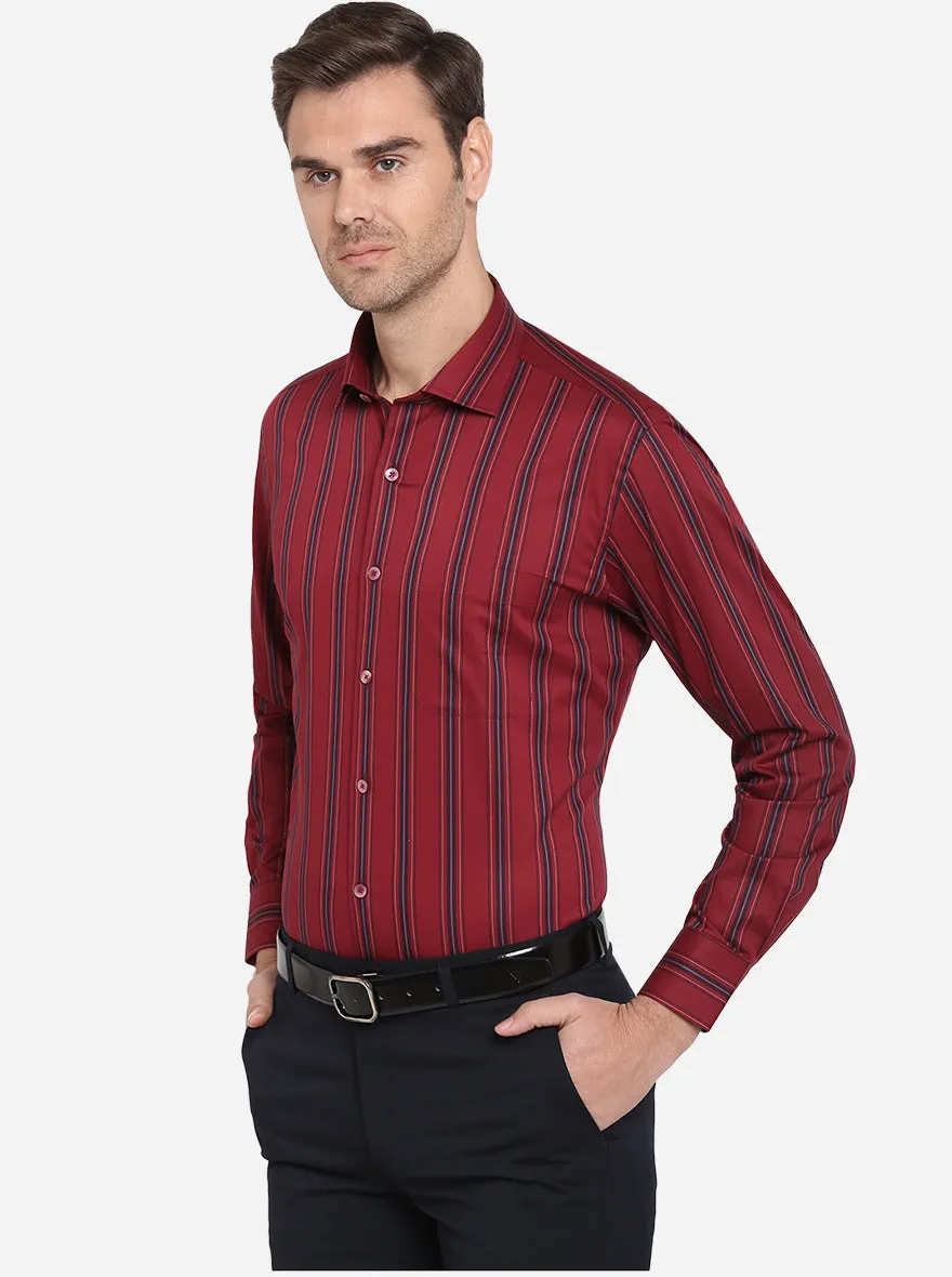 Maroon Striped Slim Fit Formal Shirt | Metal