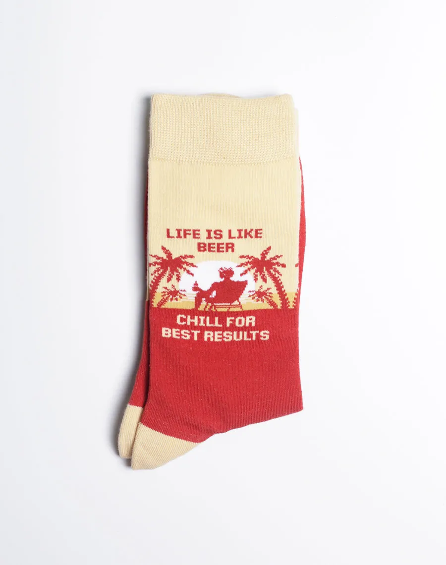 Men's Life Is Like Beer Chill For Best Results Crew Socks