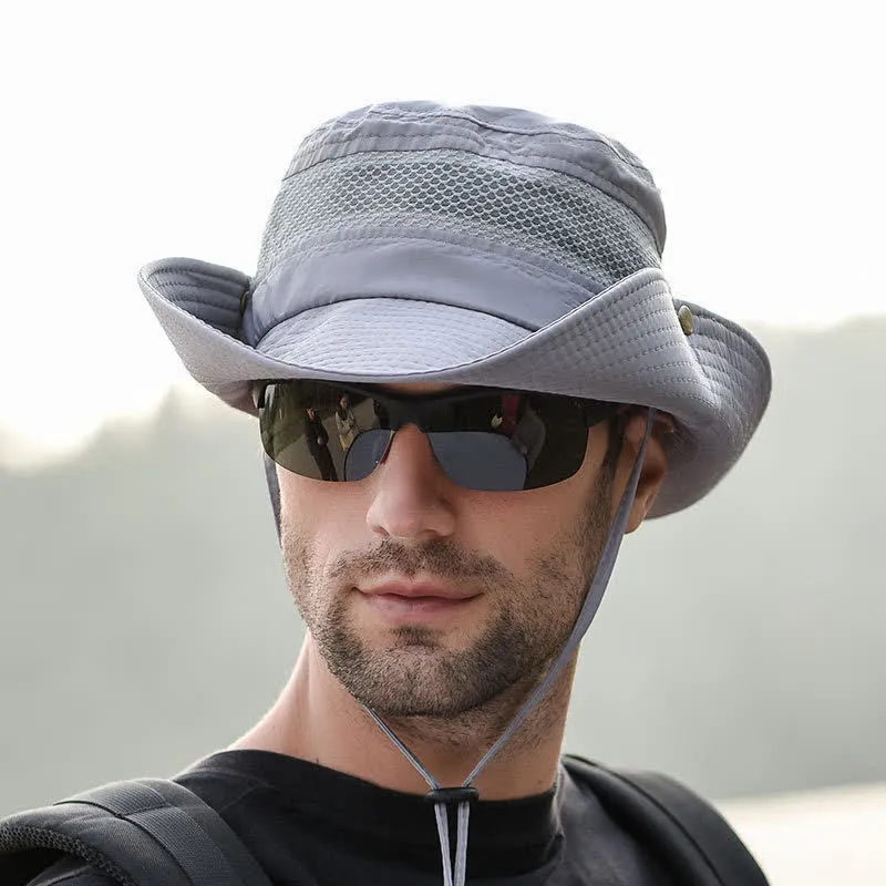 Men's Outdoor Breathable Mesh Large Brim Bucket Hat