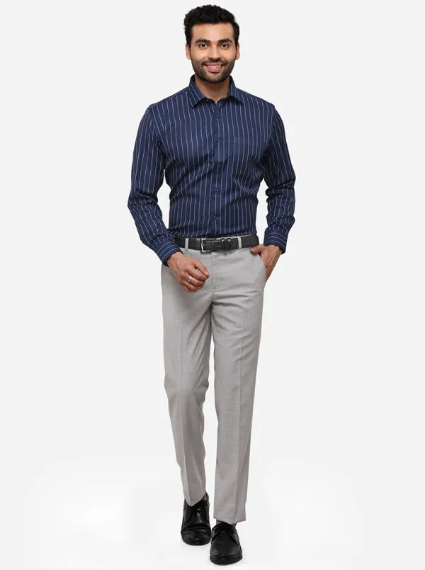 Navy Blue & White Striped Regular Fit Formal Shirt | Greenfibre