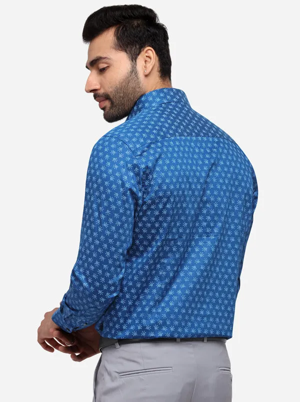 Navy Blue Printed Slim Fit Formal Shirt | Greenfibre