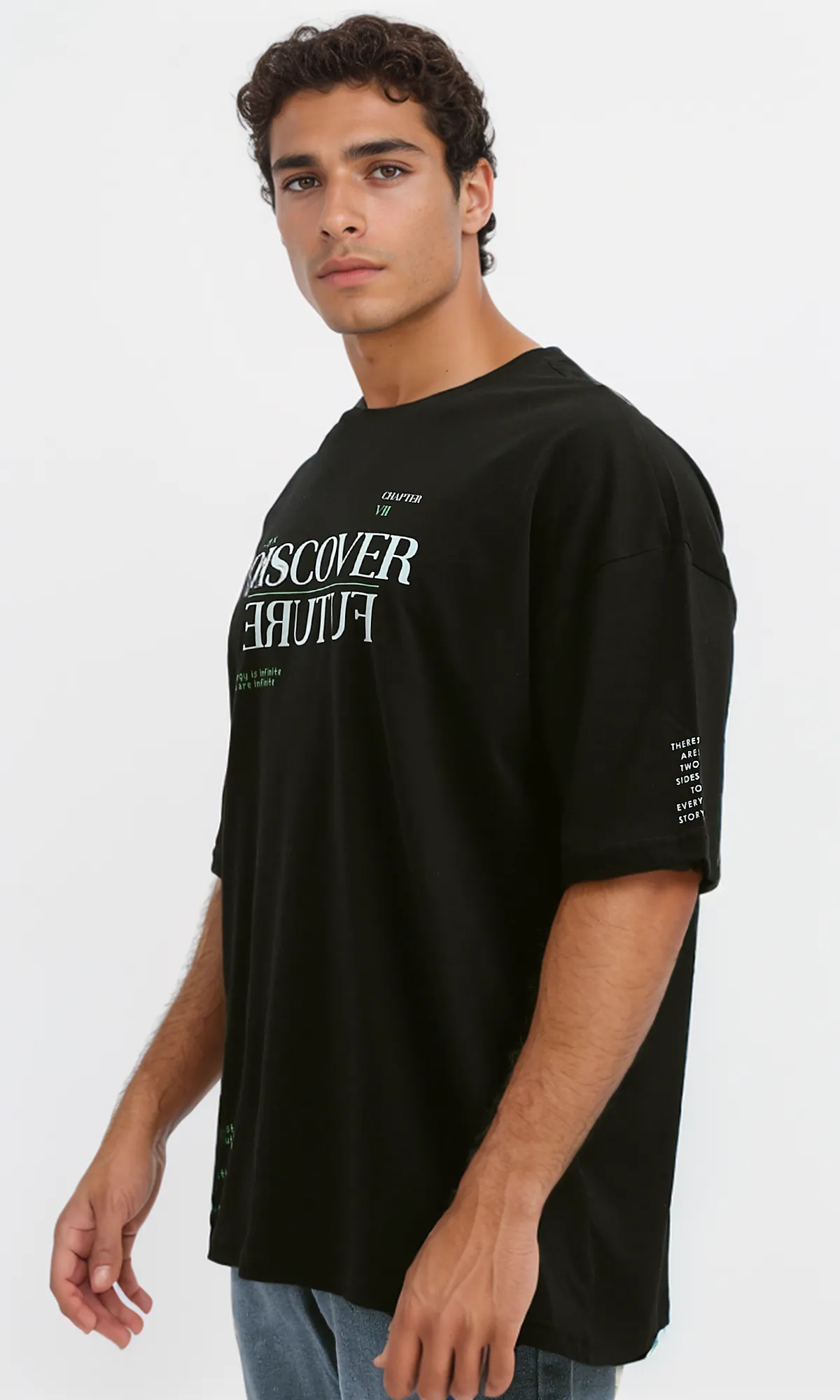 O178392 "Discover Future" Black Relaxed Fit Tee