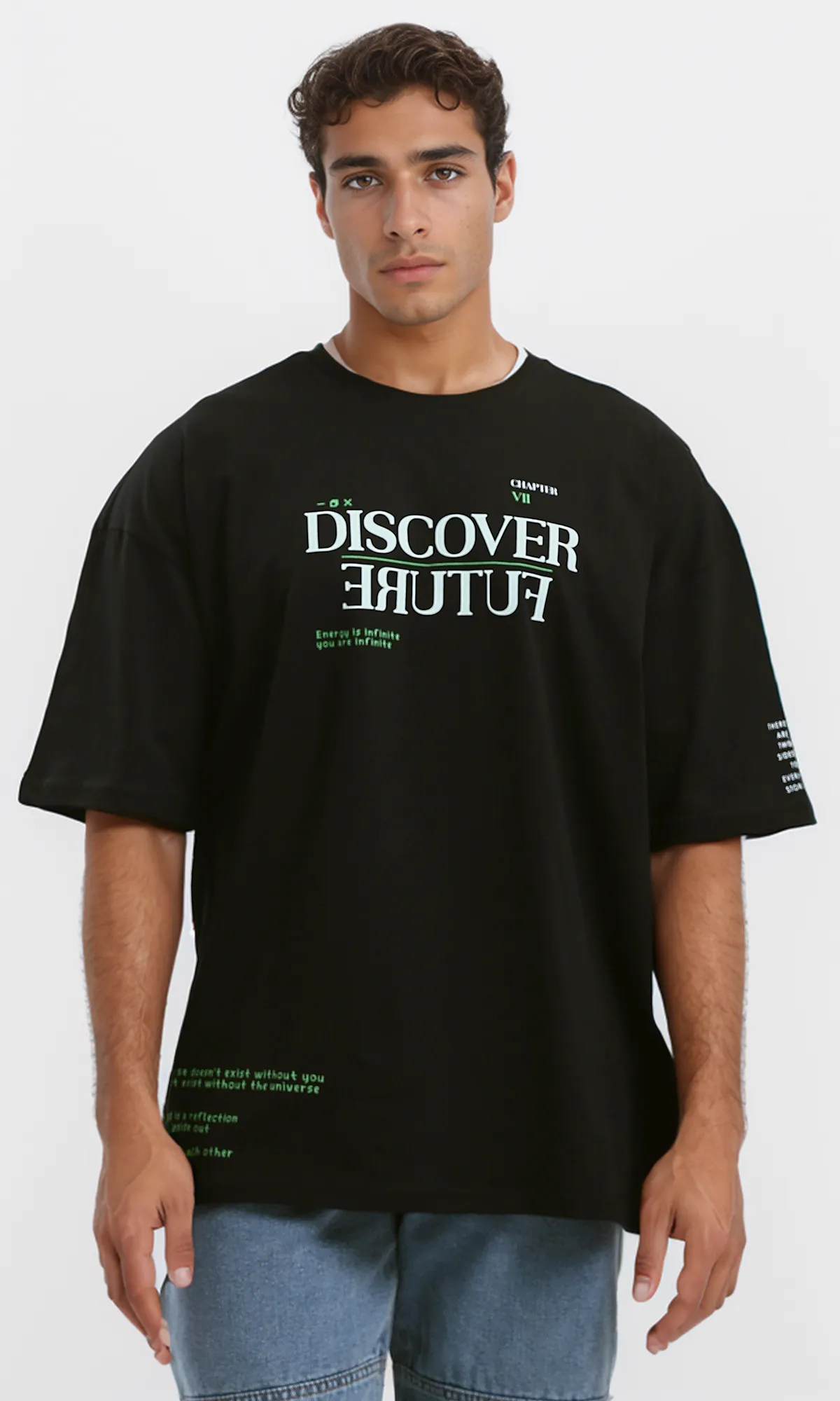 O178392 "Discover Future" Black Relaxed Fit Tee