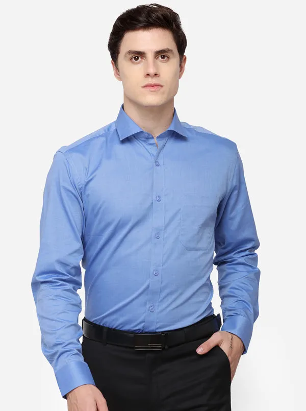 Olympic Blue Solid Regular Fit Formal Shirt | JadeBlue