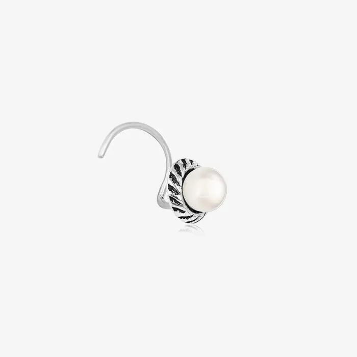 Oxidized Silver Pearl Nose Pin