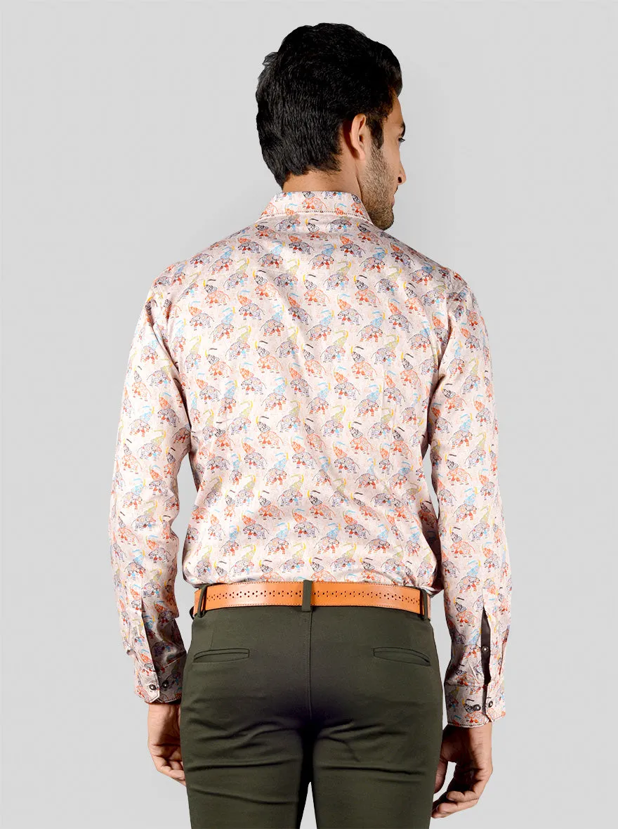 Peach Printed Slim Fit Party Wear Shirt | JB Studio