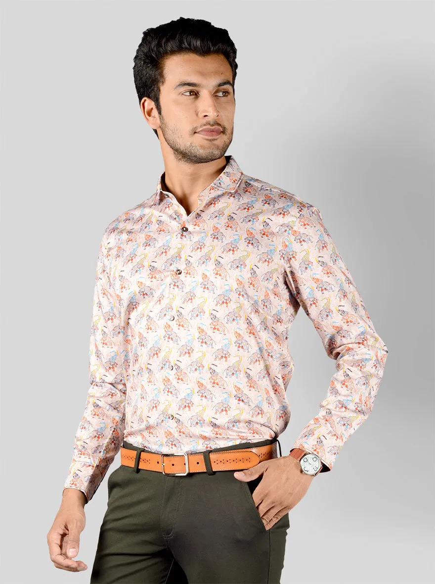 Peach Printed Slim Fit Party Wear Shirt | JB Studio