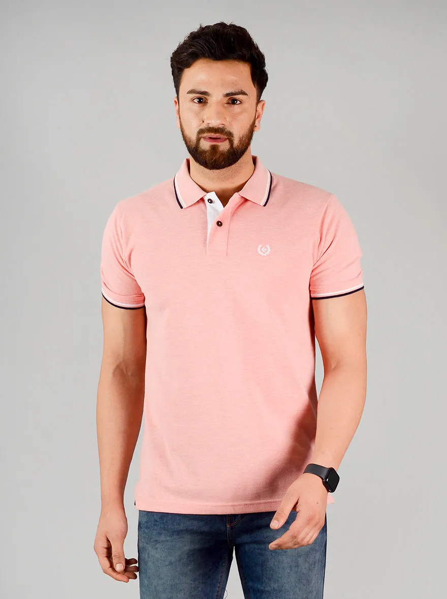 Pink Melange Solid Slim Fit Polo T-shirt | Greenfibre