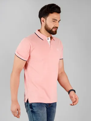 Pink Melange Solid Slim Fit Polo T-shirt | Greenfibre