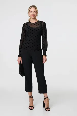 Polka Dot Sheer Mesh Puff Sleeve Blouse