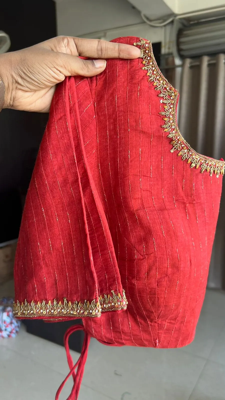 Printed organza saree with maroon handwork blouse