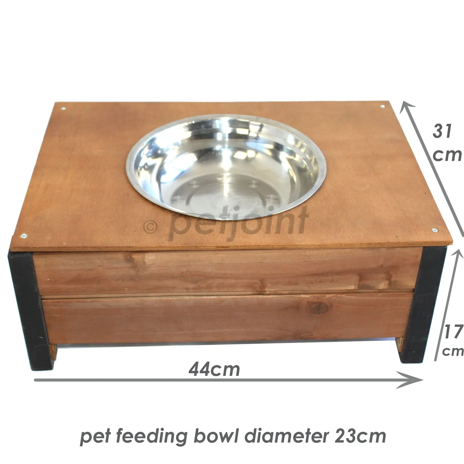 Raised Dog Food Bowl Stainless Steel 23cm With Wooden Holder