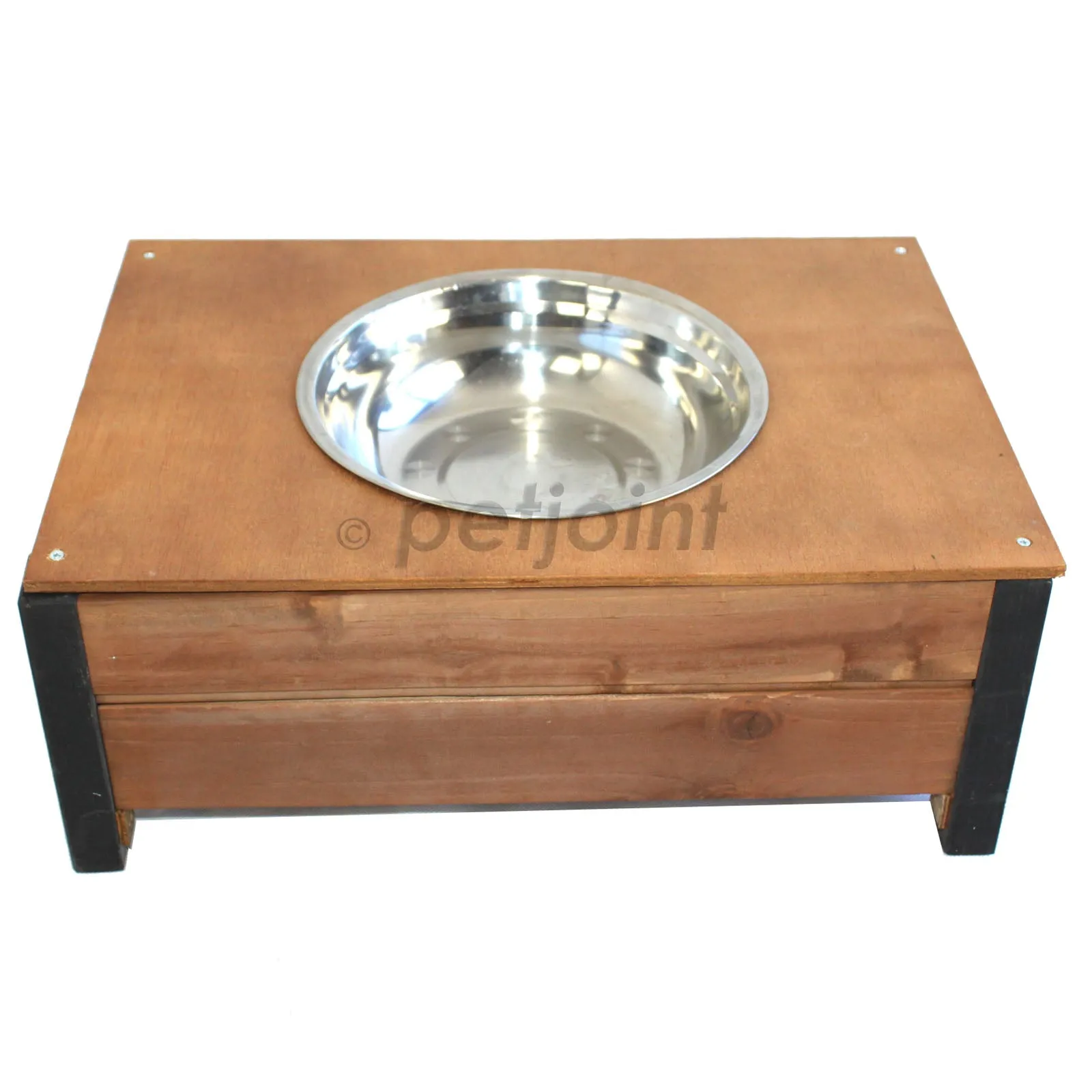 Raised Dog Food Bowl Stainless Steel 23cm With Wooden Holder