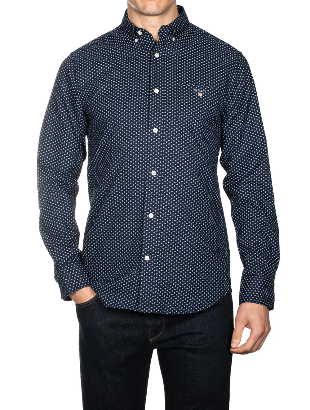 Regular Fit Micro Print Oxford Shirt Marine