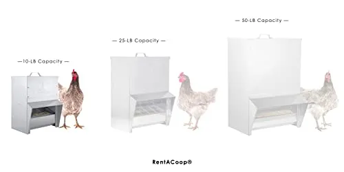 RentACoop Galvanized Chicken Tough Feeder, Weatherproof Poultry Food Dispenser with Lid