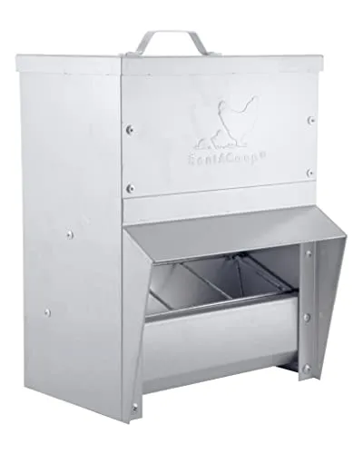 RentACoop Galvanized Chicken Tough Feeder, Weatherproof Poultry Food Dispenser with Lid