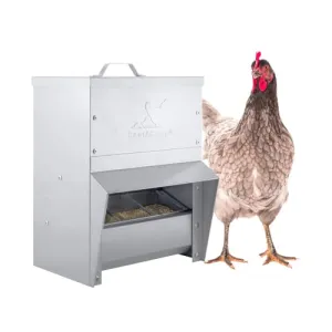 RentACoop Galvanized Chicken Tough Feeder, Weatherproof Poultry Food Dispenser with Lid