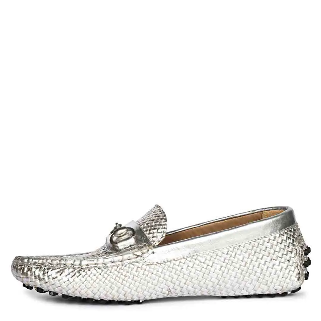 Saint Lucy Silver Woven Leather Loafers