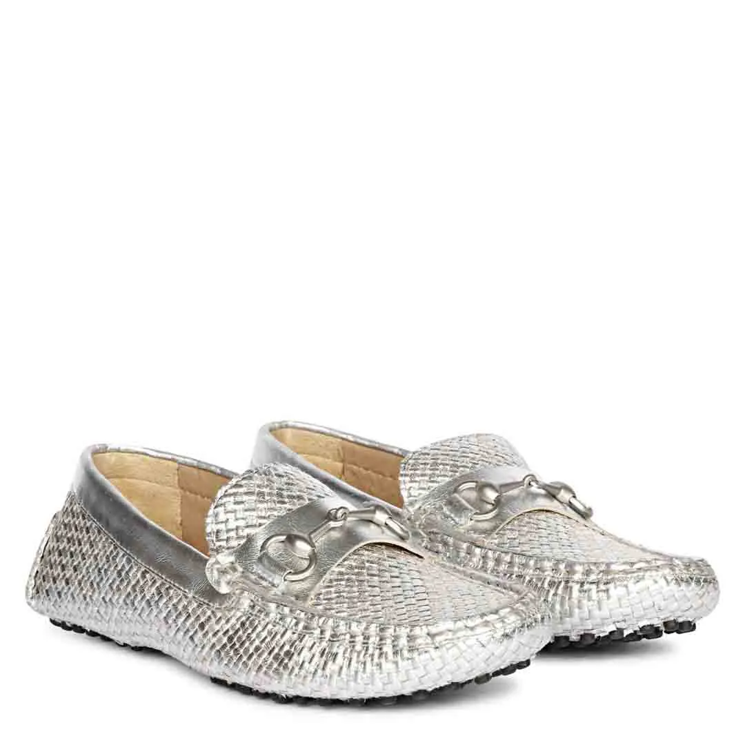 Saint Lucy Silver Woven Leather Loafers