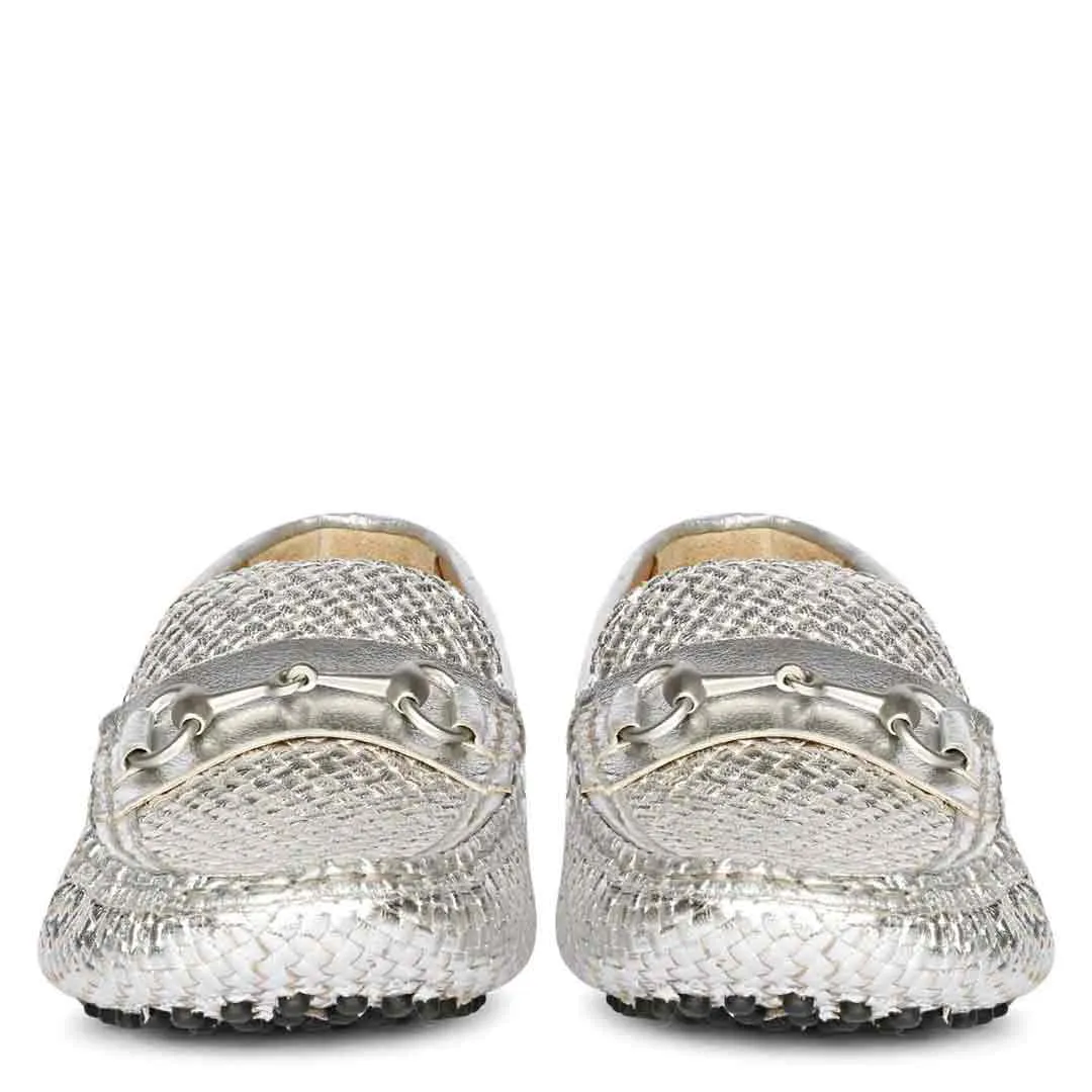 Saint Lucy Silver Woven Leather Loafers