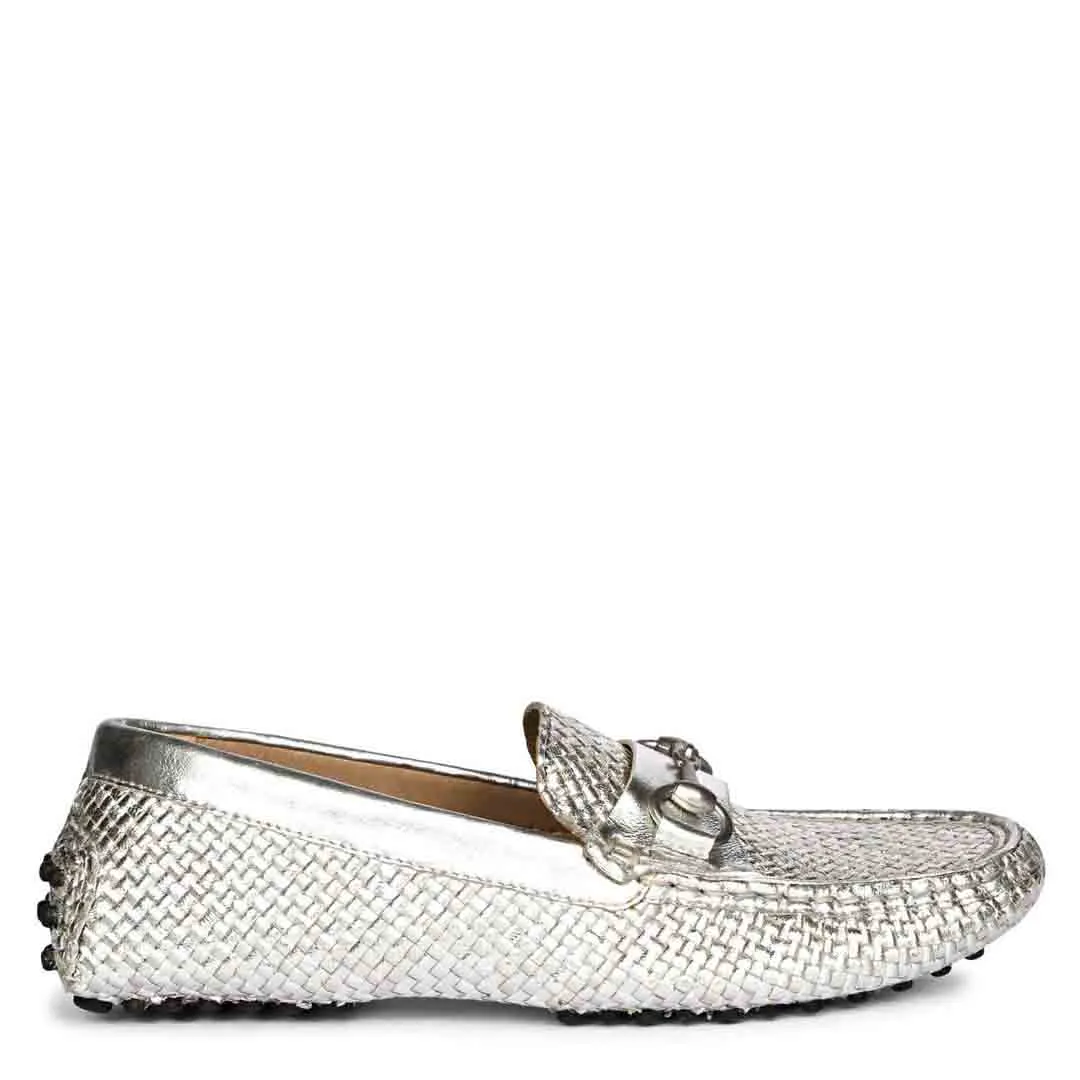 Saint Lucy Silver Woven Leather Loafers