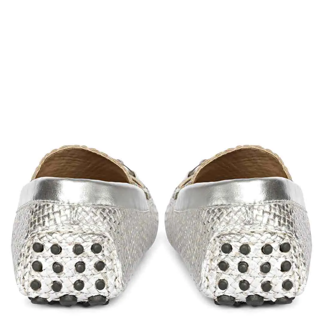 Saint Lucy Silver Woven Leather Loafers