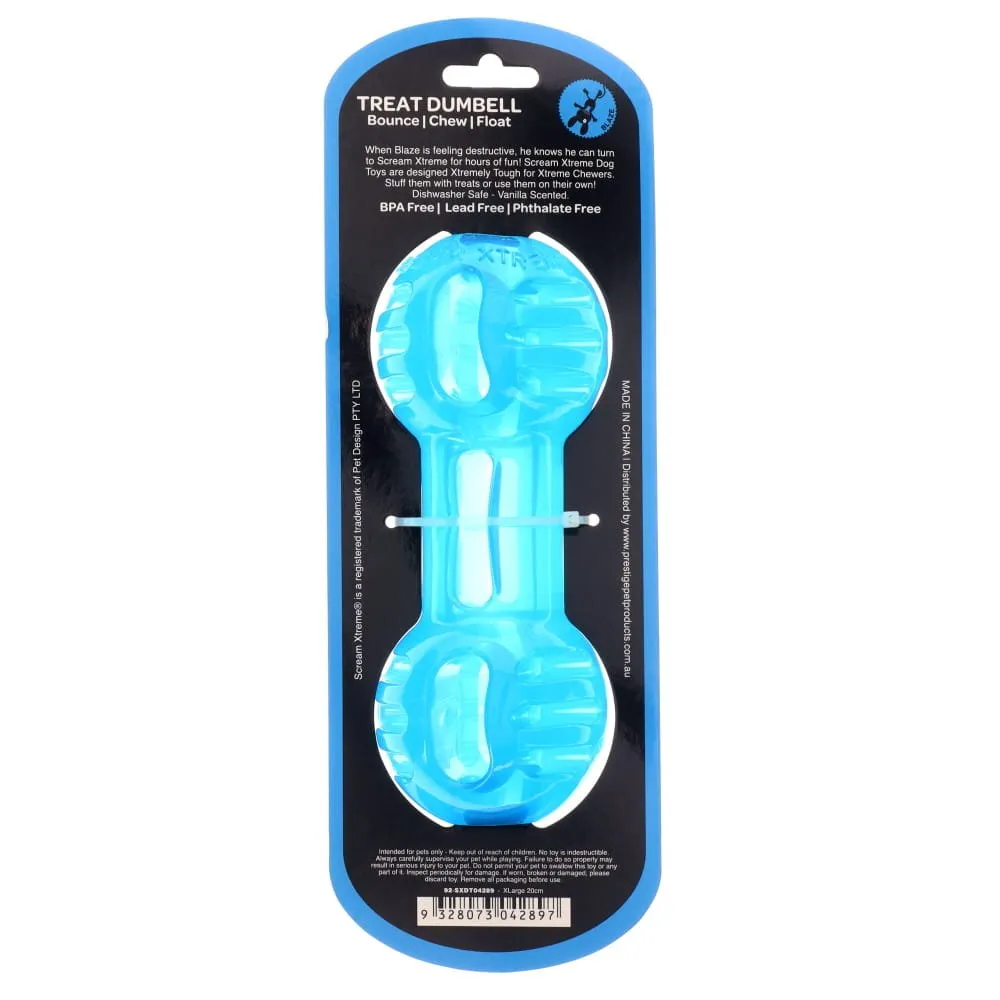 Scream Xtreme Treat Dumbbell Dog Toy Blue Extra Large