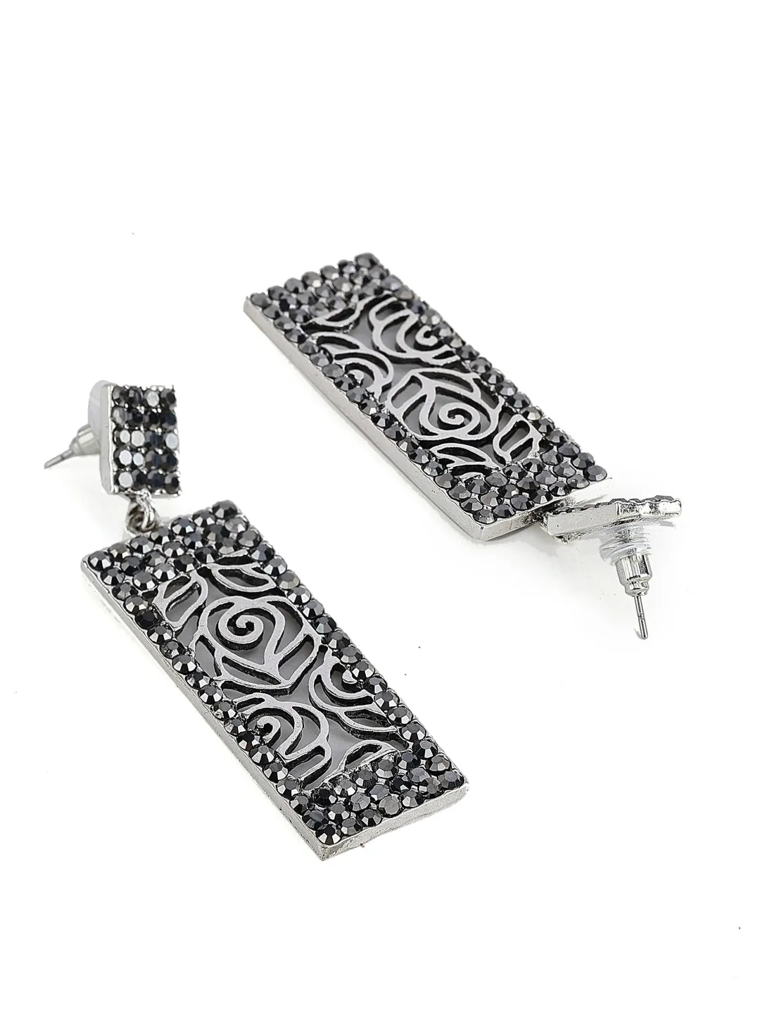 Silver Earrings with Black Rhinestones | Elegant and Stylish Jewelry for Any Occasion